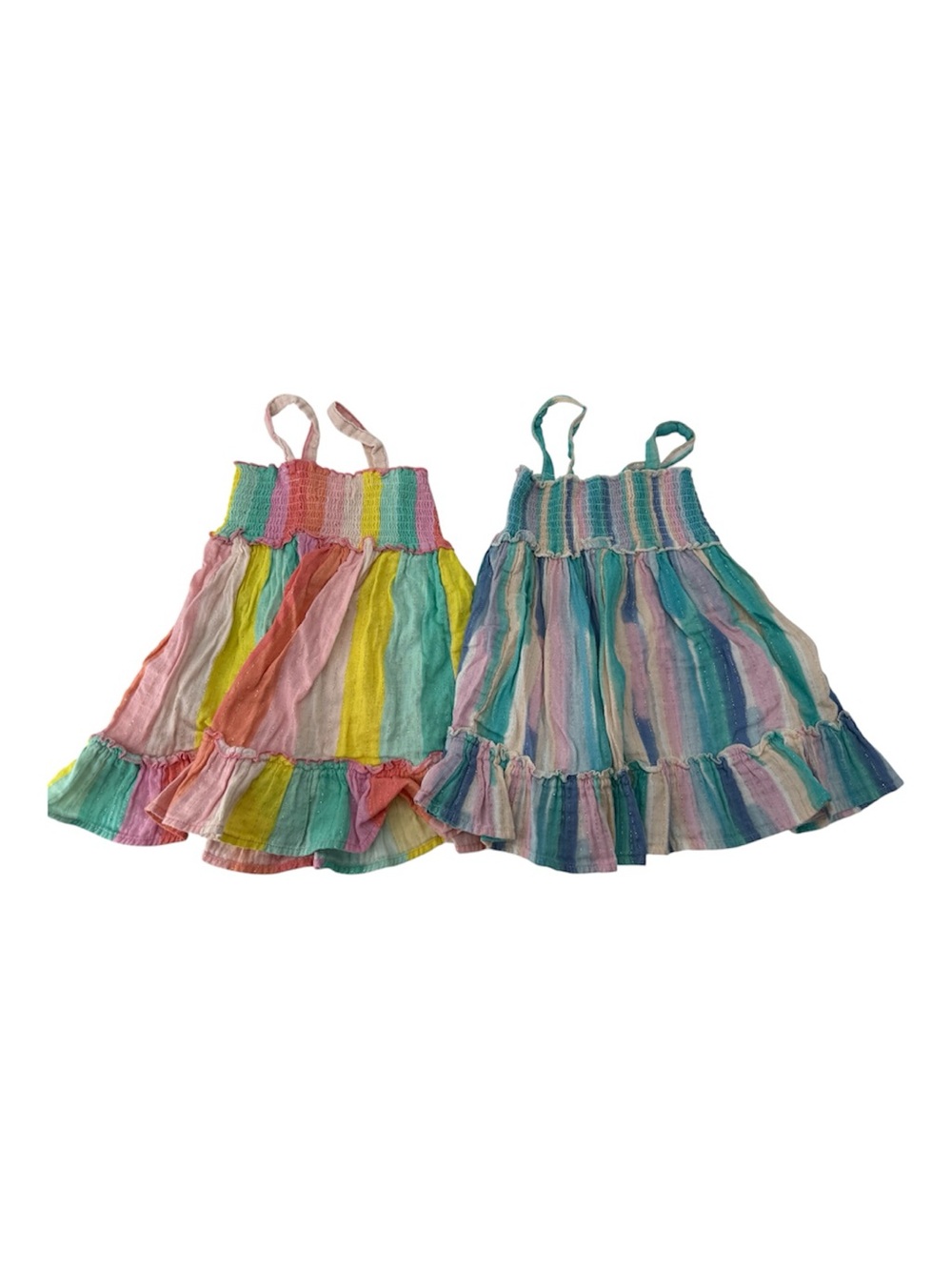 Twin Matching coordinating Girls' Multicolor Stripe Summer Sleeveless Sundress